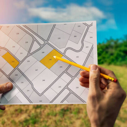 istockphoto-1282326076-612x612-1-circle-circle sale of building plot of land for house construction. cadastral map on field background